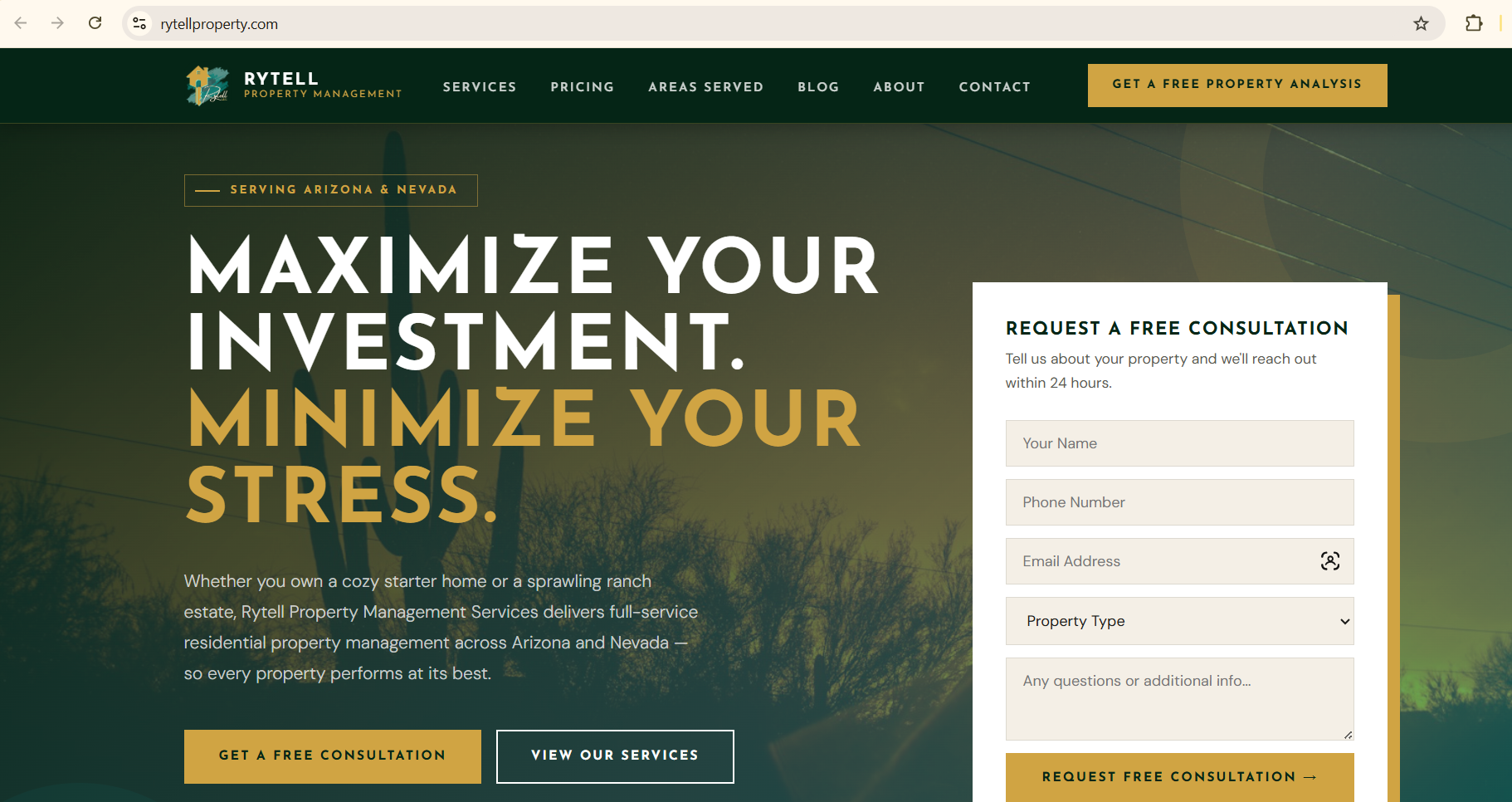Homepage of Rytell Property Management Services