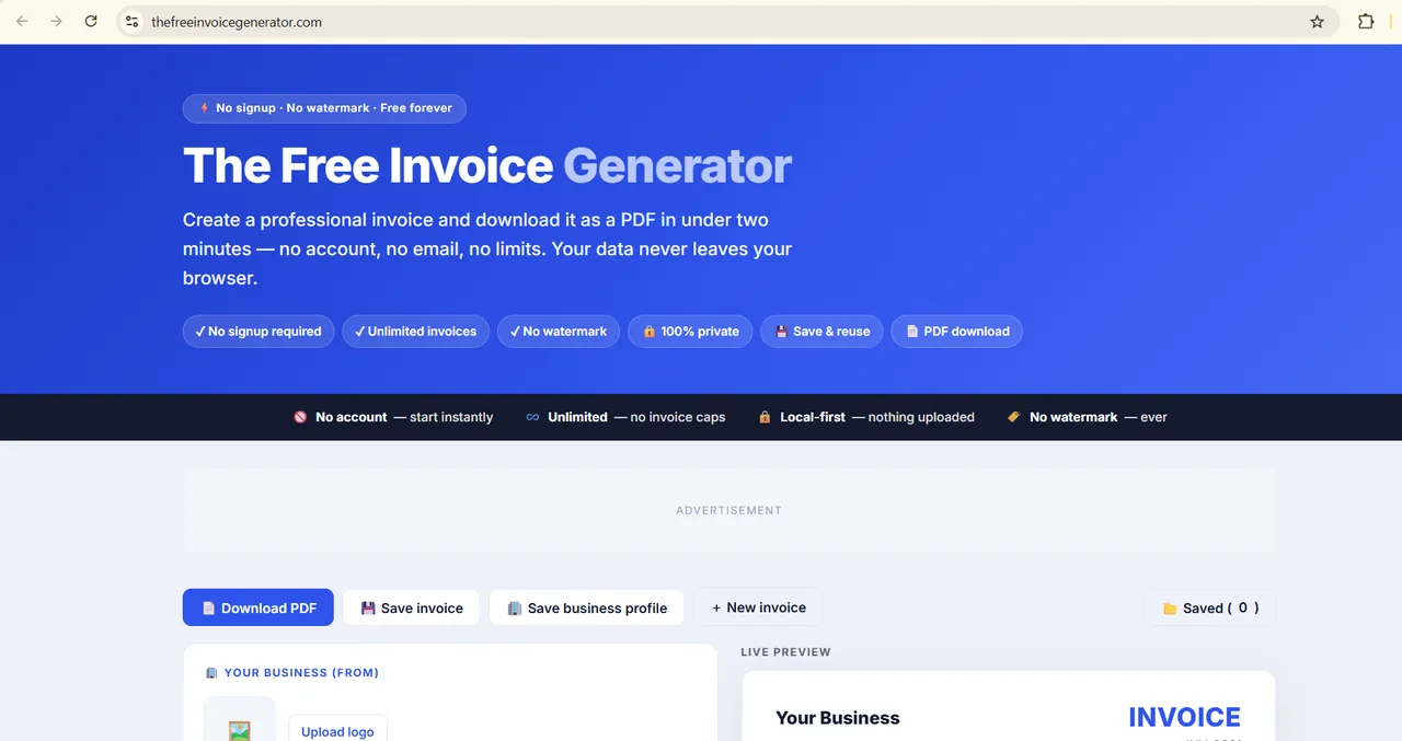 The Free Invoice Generator web app