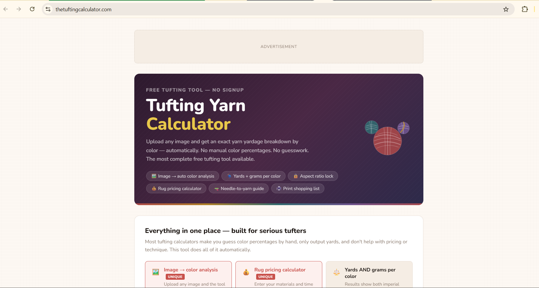The Tufting Yarn Calculator web app